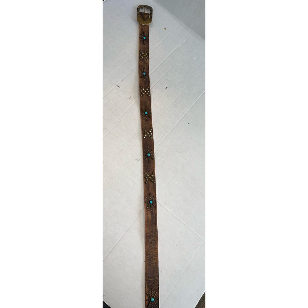 Women's Leather Rock‎ Belt Size34 Genuine Leather Brass Buckle And Accents